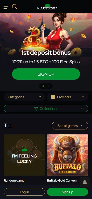 Katsubet Casino mobile home screen with casino access